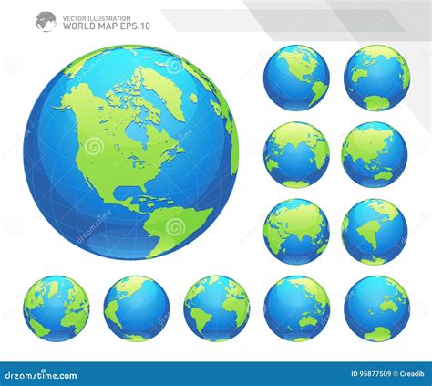 Globes Montrant La Terre Avec Tous Les Continents Vecteur De Globe Du