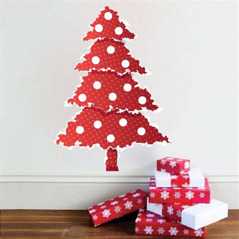 Red Paper Christmas Tree Wall Decal Decor Removable Winter Decorations