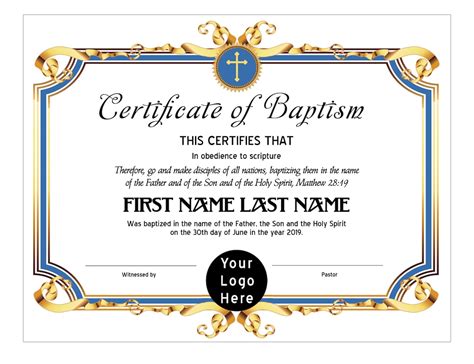 85x11 Baptism Certificate Template Edit In Microsoft Word Etsy