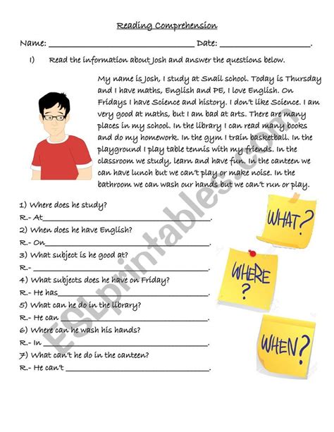 At School Reading Comprehension Esl Worksheet By Edunugaeflteacher