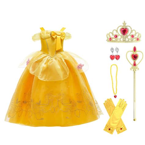 Hawee Princess Dress Up Birthday Party Fairy Yellow Belle Costume For