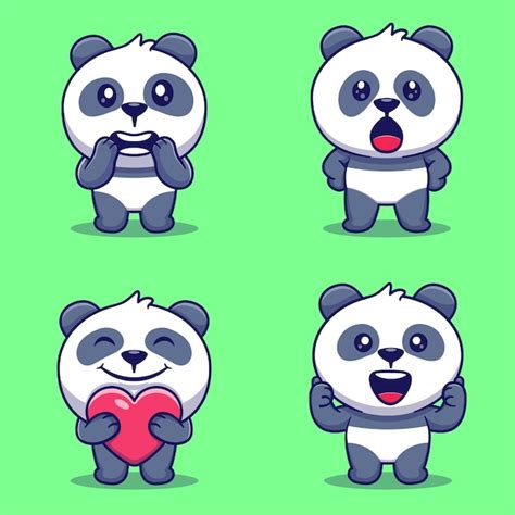 Premium Vector Set Of Cute Panda Characters With Various Emotions