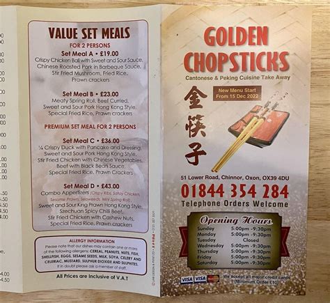 Menu At Golden Chopsticks Restaurant Chinnor