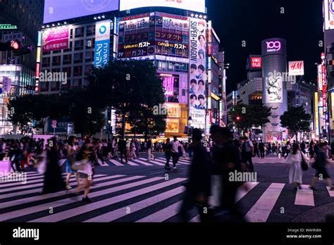Tokyo Japan August 20 2019 Shibuya Scramble Crossing At Night