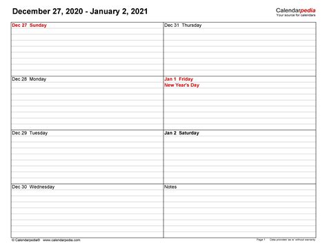 Weekly Calendars 2021 For Pdf 12 Free Printable Templates