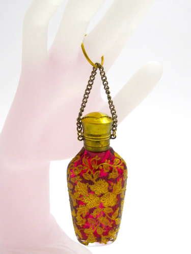 Antique Moser Cranberry Glass Enamelled Perfume Bottle