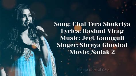 Tera Shukriya Sadak 2 Shreya Ghoshal Lyrics Rashmi Virag Music Jeet Gannguli Youtube