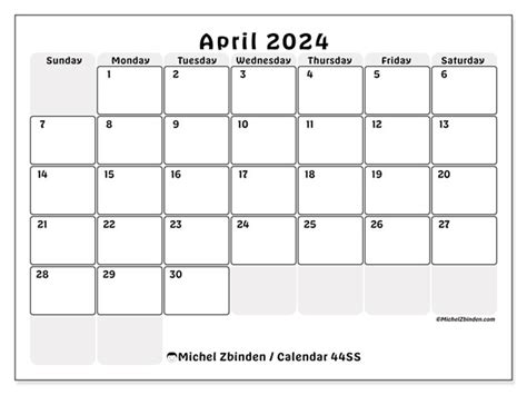 Calendar April 2024 Boxes Ss Michel Zbinden Gb