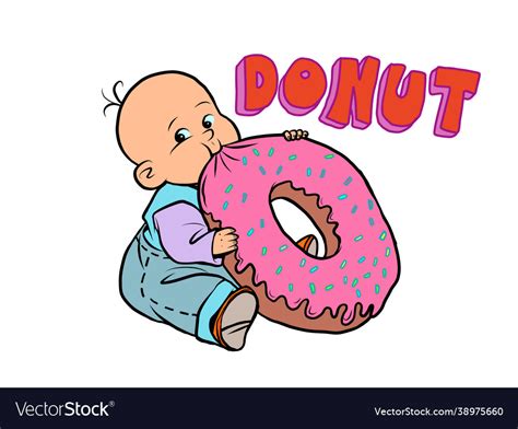 Little Baby Favorite Cute Baby Eating A Donut Vector Image
