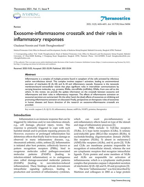 Pdf Exosome Inflammasome Crosstalk And Their Roles In Inflammatory