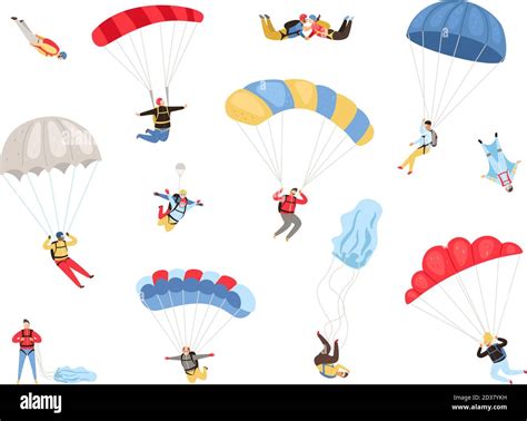 Parachute Skydivers Paraglide And Parachute Jumping Characters On