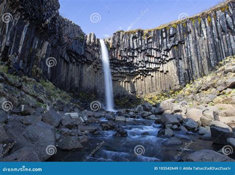 Iconic Svartifoss Waterfall Iceland Stock Image Image Of Island