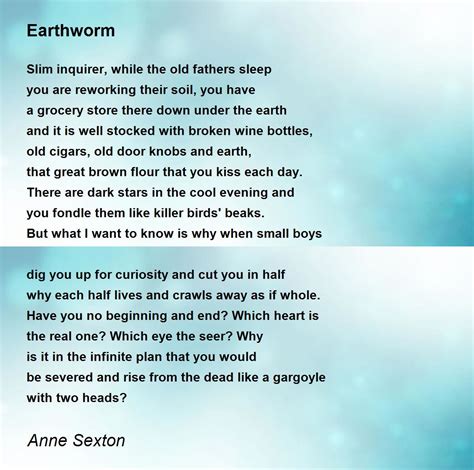 earthworm poem  anne sexton poem hunter