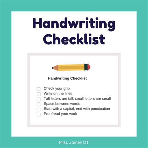 Neat Handwriting Checklist Visual Cue For Children To Self Check