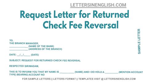 Request Letter For Returned Check Fee Reversal Sample Letter For