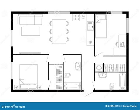 Two Bedroom Apartment Floor Plan Stock Vector Illustration Of