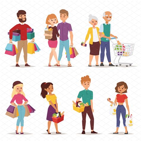 Shopping People Vector Set People Illustrations Creative Market