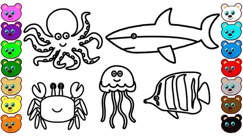 Coloring For Kids With Sea Animals Coloring Book For Children Youtube