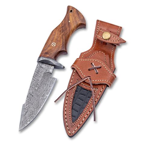 buy fh knives 10 handmade damascus hunting with leather sheath ideal for skinning camping