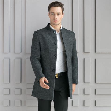 Turtleneck Single Breasted Men Casual Winter Coat Jacket Long Trench Men S Wool And Blend Coats