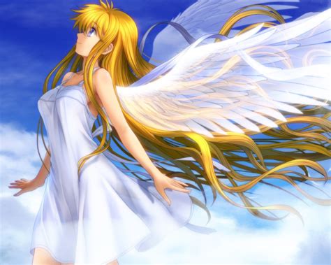 Beautiful Anime Girl Angel Wings White Feathers Wallpaper 1280x1024