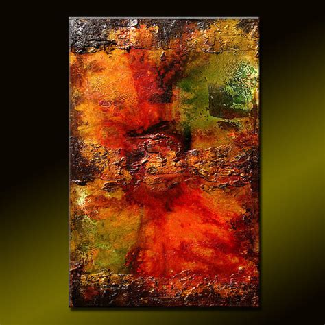 Original Large Abstract Gold Olive Green Red Painting Textured Modern