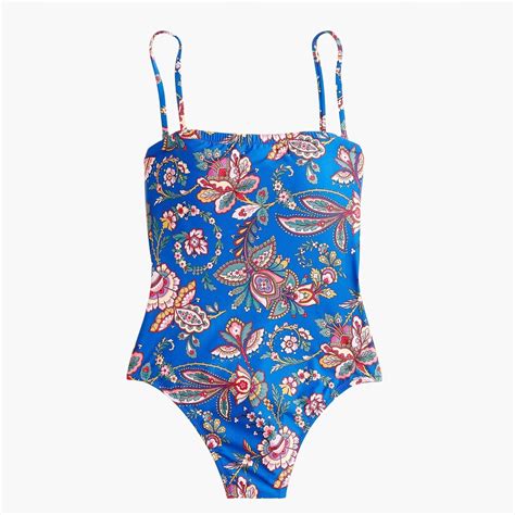 High Leg Bandeau One Piece In Blue Multi Floral Floral Swimsuits