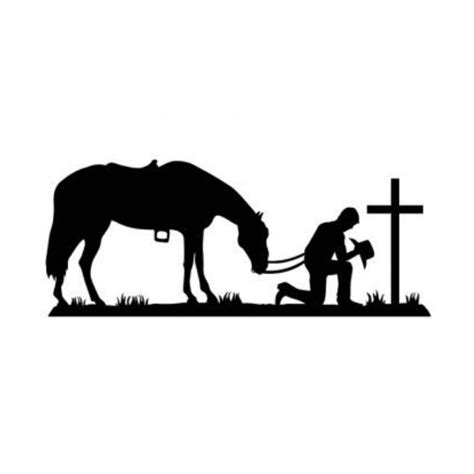 Horse Cowboy Kneeling Praying Cross Vinyl Decal 169