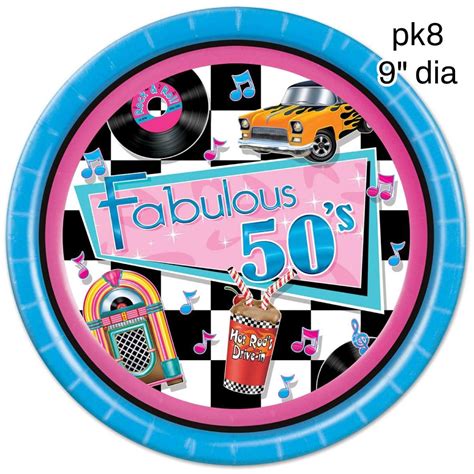 Fabulous 50s Paper Party Plates Pk8 By Beistle 58035 Karnival Costumes