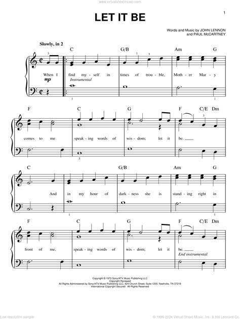 Beatles Let It Be Easy Sheet Music For Piano Solo Pdf