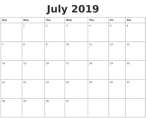 Blank July Calendar Printable Printable Word Searches