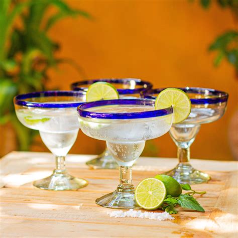 Margaritas Handblown Glass Blue Cocktail Drinkware Set Of 4 Happy Hour Novica