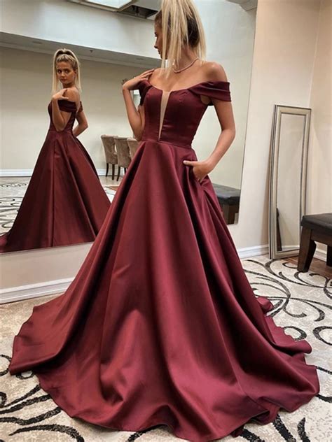 Wine Red Prom Dress Off The Shoulder Burgundy Prom Dresses A Line Ball Gown Bridal Party Dress