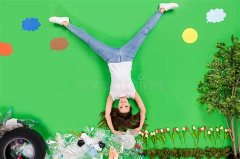 Full Length High Angle Flat Lay Upside Down View Photo Activist Lady