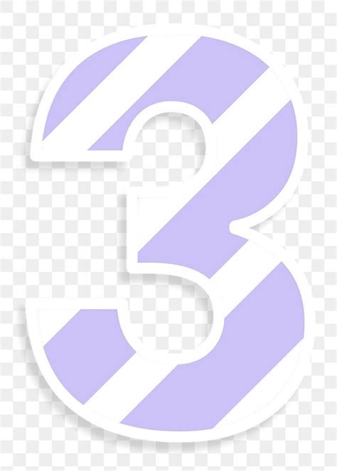 The Number Three In Purple And White Stripes On A Transparent