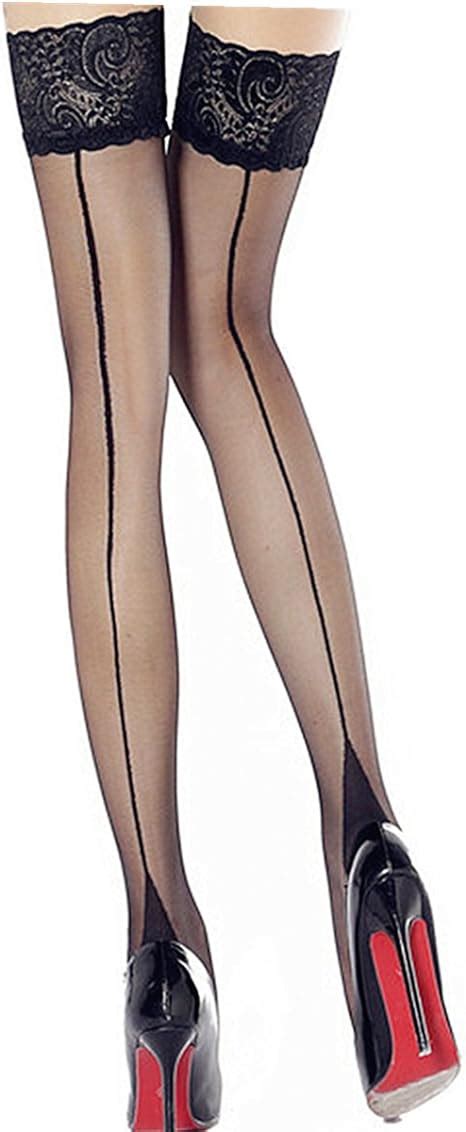 Womens Sheer Nylon Thigh High Stockings Back Seam For Women Suspender