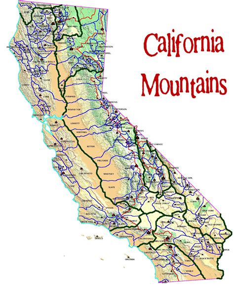 Labeled California Mountain Ranges Map