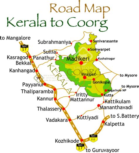 Map of kerala area hotels: kerala-to-coorg-road-map