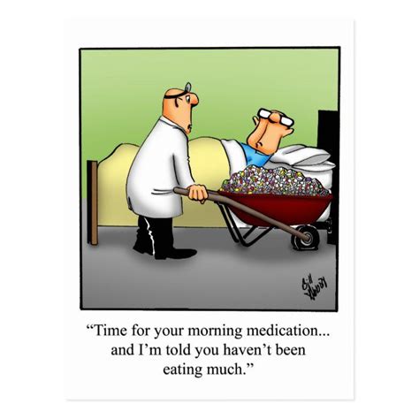 Funny Get Well Postcard Morning Medication Old Age