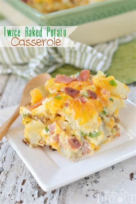 Who wouldn't love baked potatoes, loaded with green onion, bacon and plenty of sharp cheddar cheese? Twice Baked Potato Casserole - Mom On Timeout