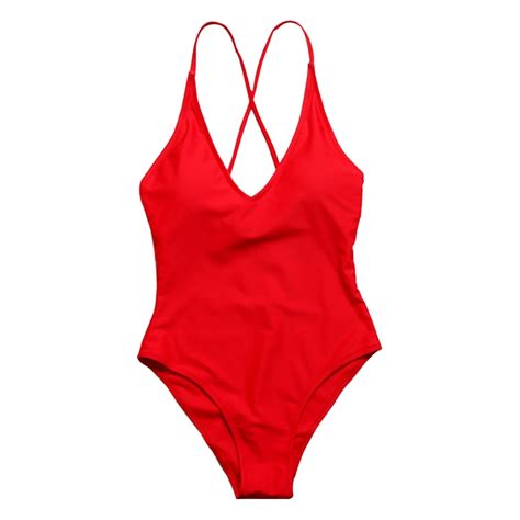 One Piece Swimsuit Red Strappy Cross Bikini Backless Plunge May Female
