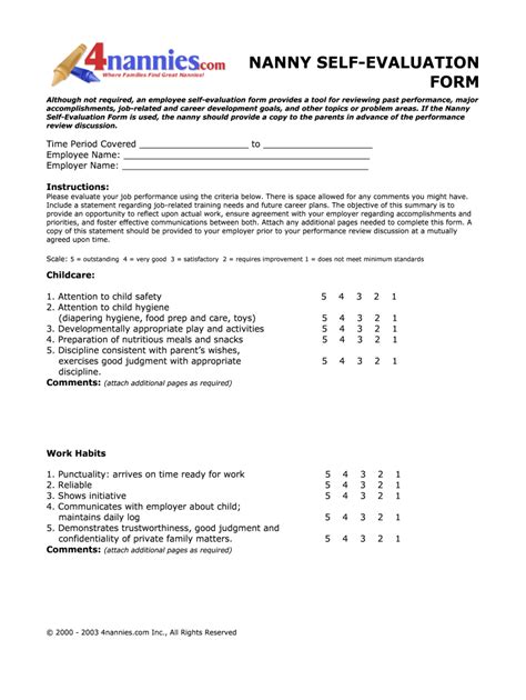 Nanny Evaluation Form Fill Online Printable Fillable Blank Pdffiller