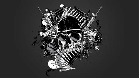 Human Skull Wearing Helmet Surrounded With Guns And Bullets Digital