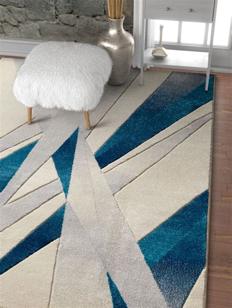 Sortie Blue Modern Geometric Lines Hand Carved Area Rug