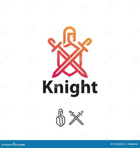 Logo Knight With Swords And Shield Line Art Stock Vector