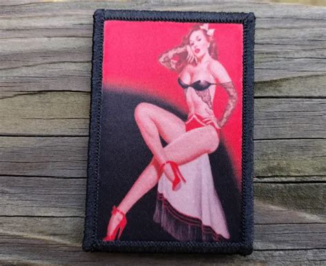 Vintage Pinup Girl Red Sexy Shooting Tactical Army Hook And Loop Morale