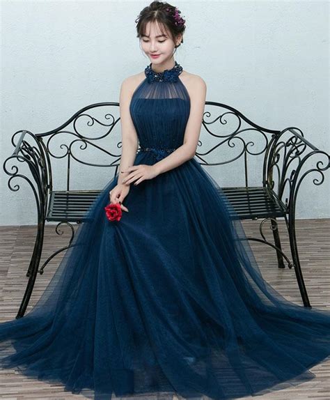 Simple Blue Tulle Long Prom Dress Blue Tulle Bridesmaid Dress