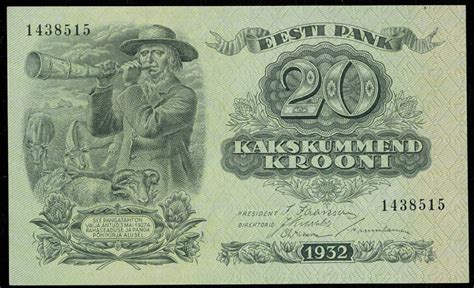 Estonia 20 Estonian Krooni Banknote Of 1932world Banknotes And Coins