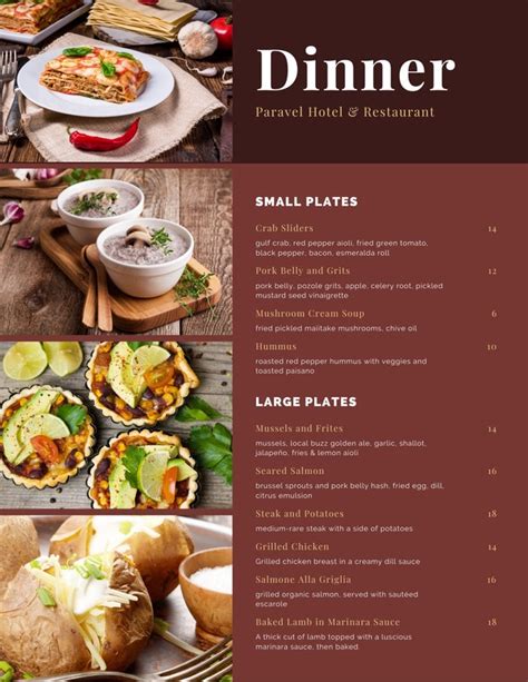 Brown Appetizers And Entrées Dinner Menu Templates By Canva