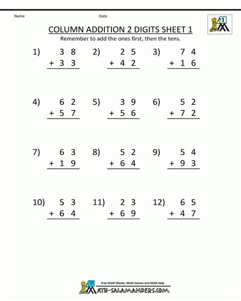 2 Digit Addition Worksheets Math Worksheets Printable
